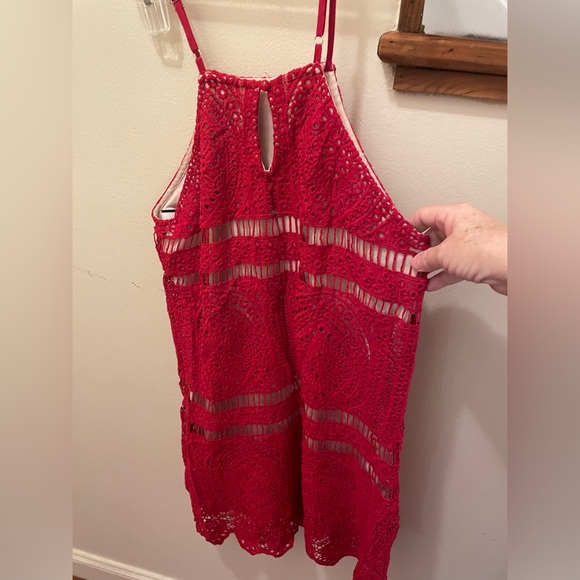 Like New! Beautiful Francesca's Collection Red Crochet Dress Size S - Picture 4 of 10
